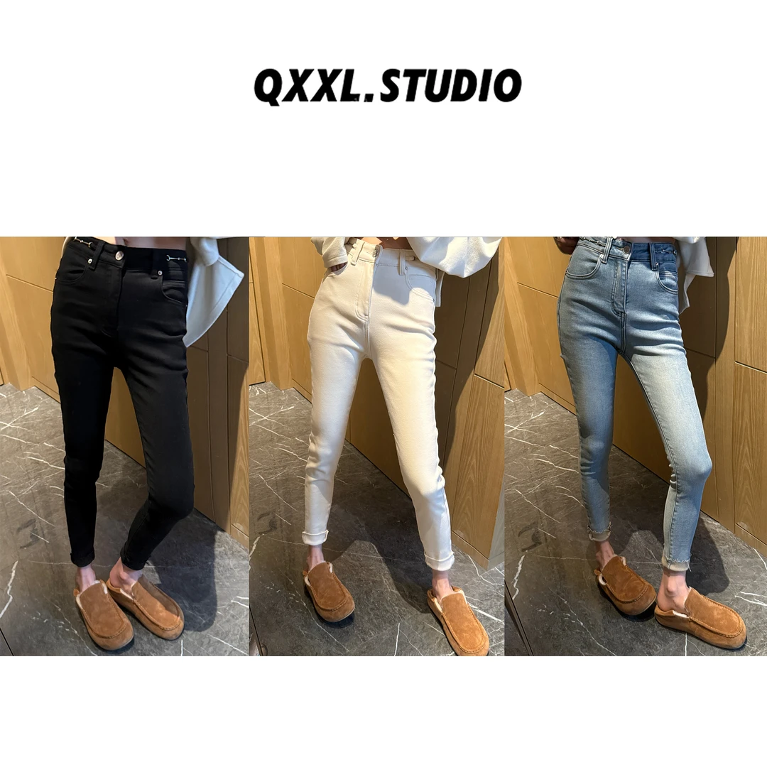 邱小小丽呀 冬季新款小个子窄版直筒牛仔裤女百搭高腰显瘦铅笔裤