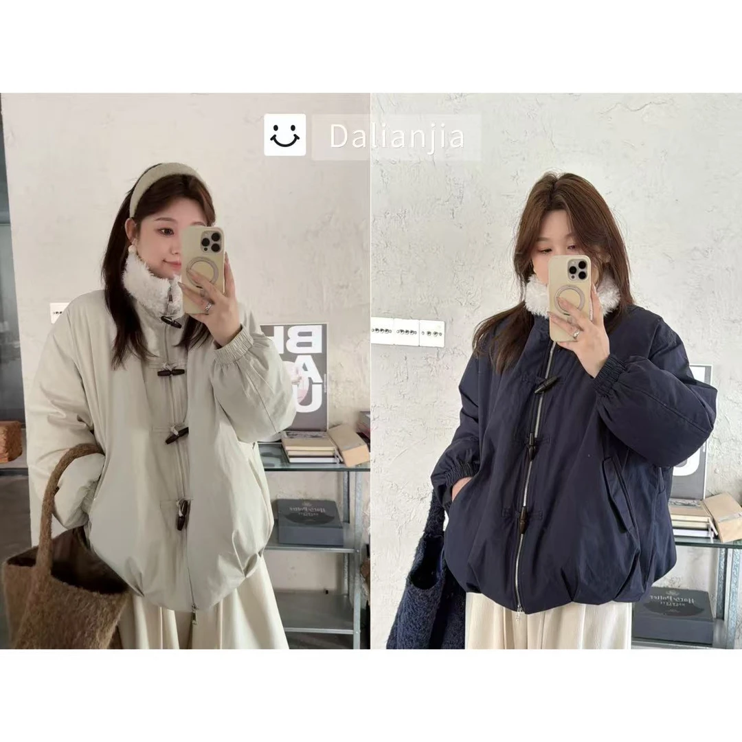 晶咕佳佳【初雪秘境】绒绒领牛角扣休闲羽绒时尚百搭宽松加厚