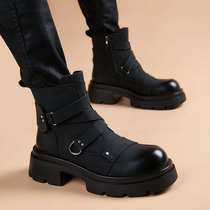 2025男士增高马丁靴黑色厚底舒适时尚百搭工装男靴秋冬款男款靴子