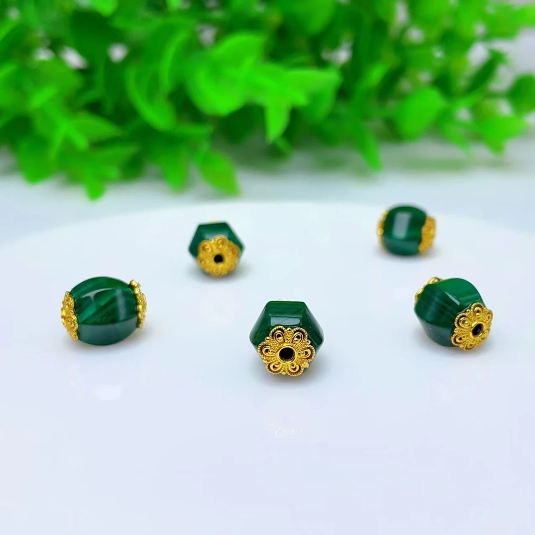 【千奇饰品】A390天然孔雀石瓜珠灯笼珠DIY配件8*10mm 颜色多样性发