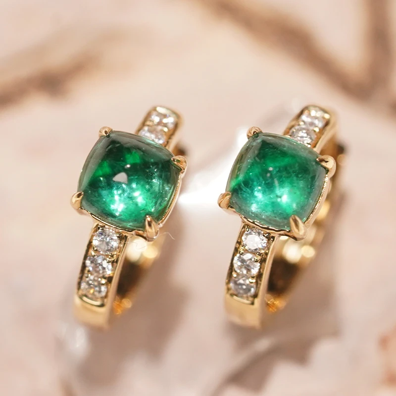 18k金祖母绿糖塔“碧水”时尚简约耳扣ZE3