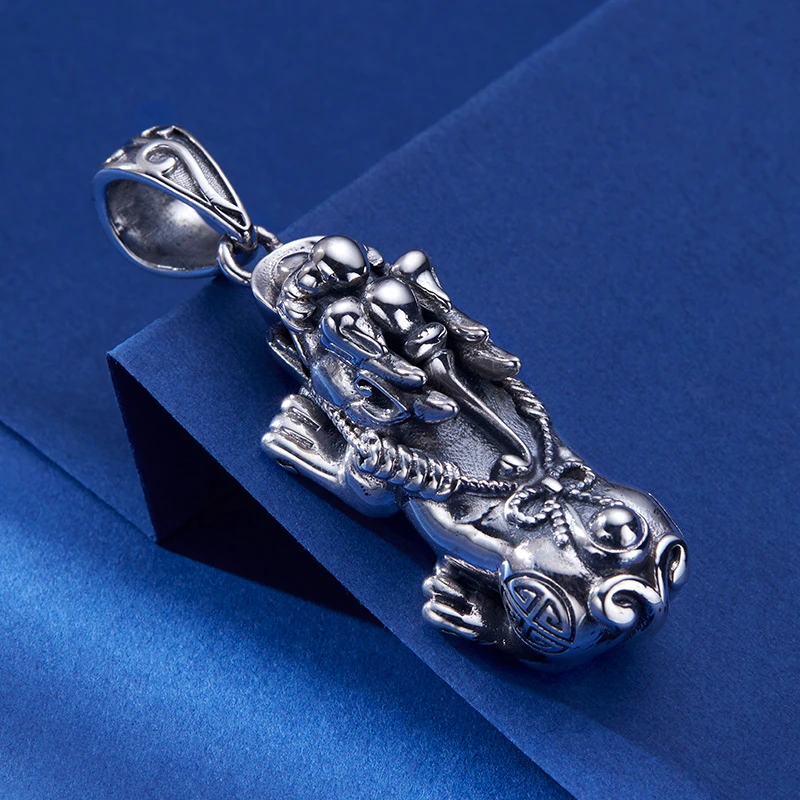 吊坠足银 素款男士民族风实心饰品复古貔貅挂坠霸气项坠时尚个性