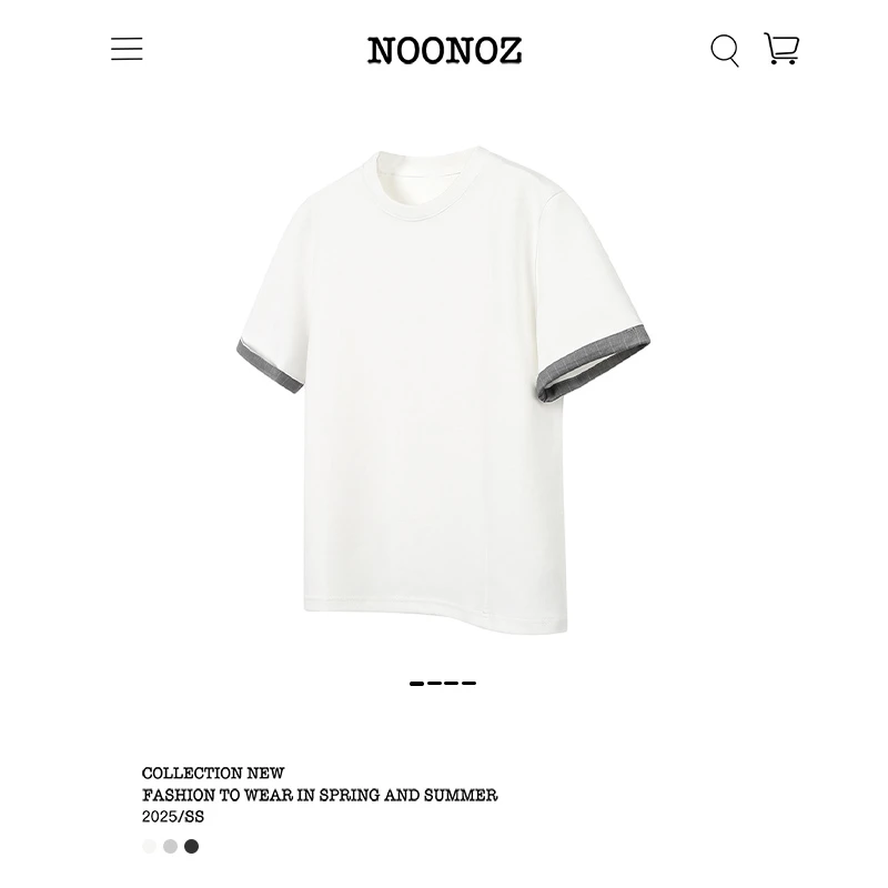 NOONOZ潮牌夏季假两件格纹拼接短袖T恤男宽松凉感美式纯色上衣