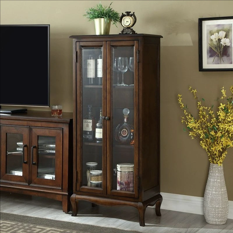 美式实木书柜玻璃靠墙小酒柜简约欧式餐边柜客厅书房储物柜展示柜