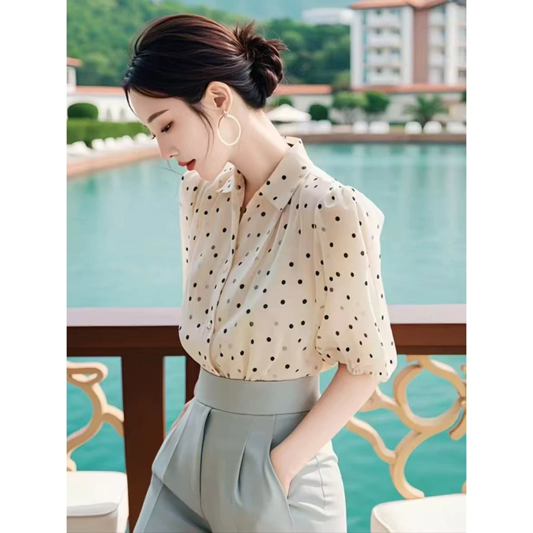法式绝美小上衣白色波点衬衫女新款夏季宽松时尚独特别致漂亮小衫