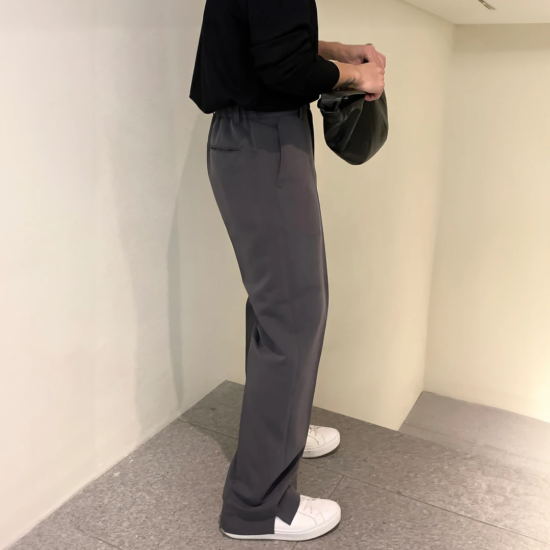 高级垂坠感小开叉西装裤男士西裤春秋宽松直筒小众设计感休闲裤子