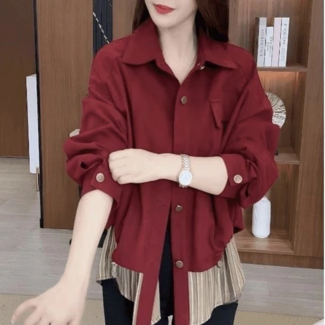 【现货先发】2025秋季新款设计感假两件拼接短外套女时尚减龄夹克衫