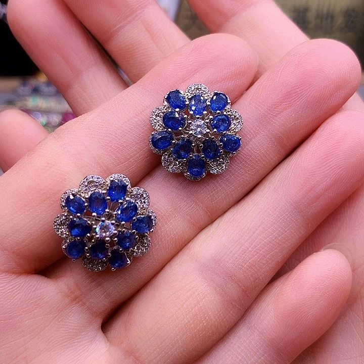 耳饰蓝宝石银S925镶嵌