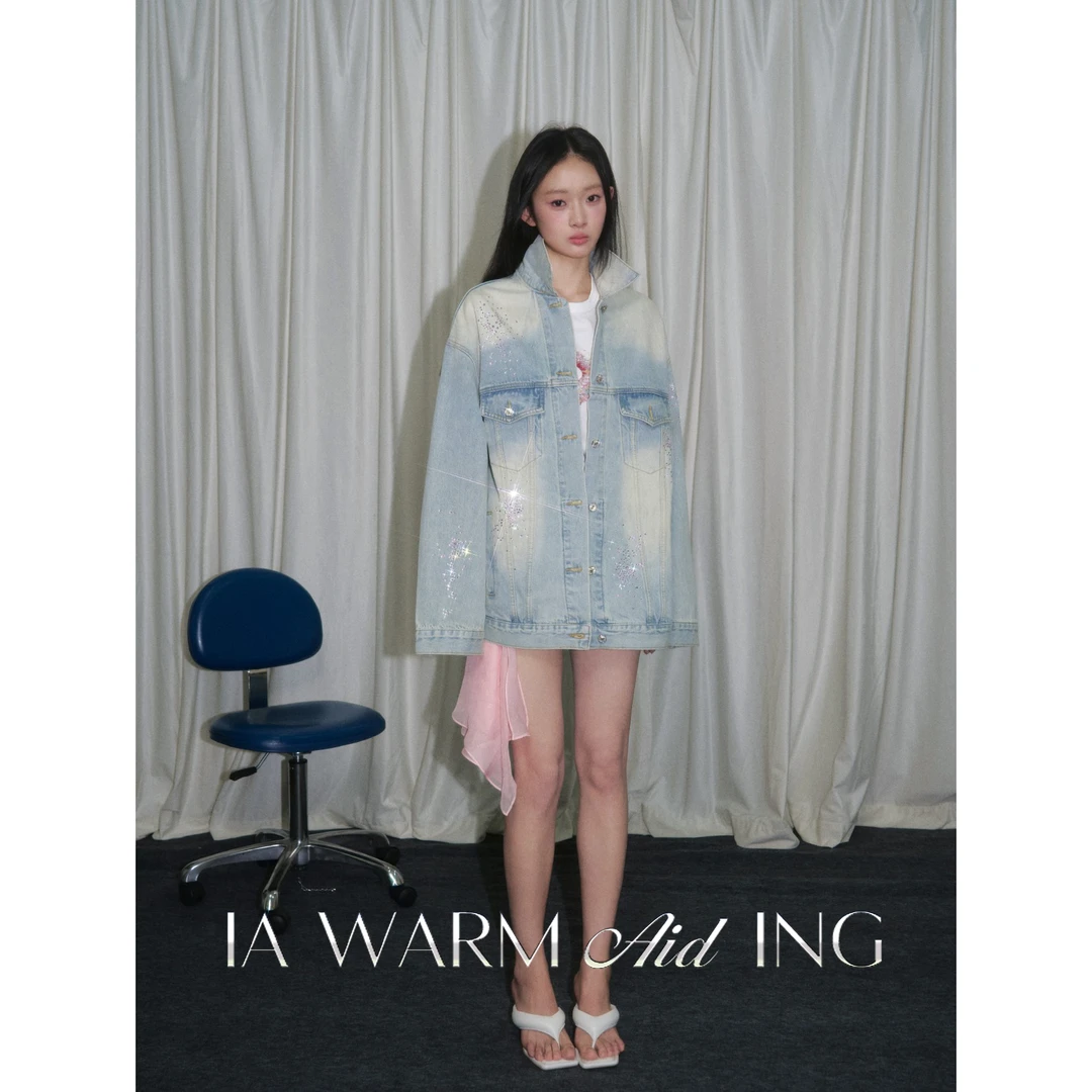 IA WARM AID ING"星辉之舞"牛仔外套烫钻春夏翻领夹克