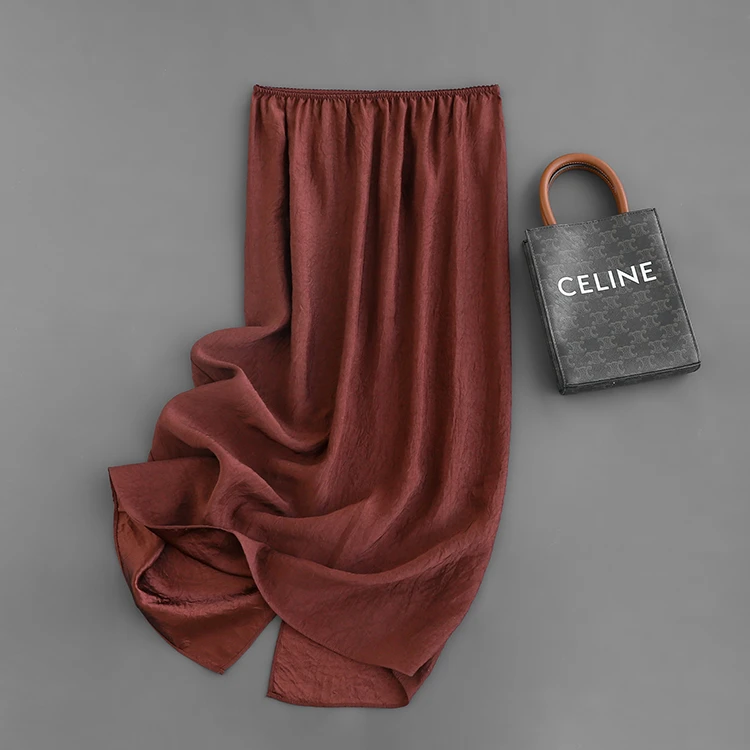 气质太出彩！显瘦宽松松紧腰后开叉纯色A字半身裙女夏新