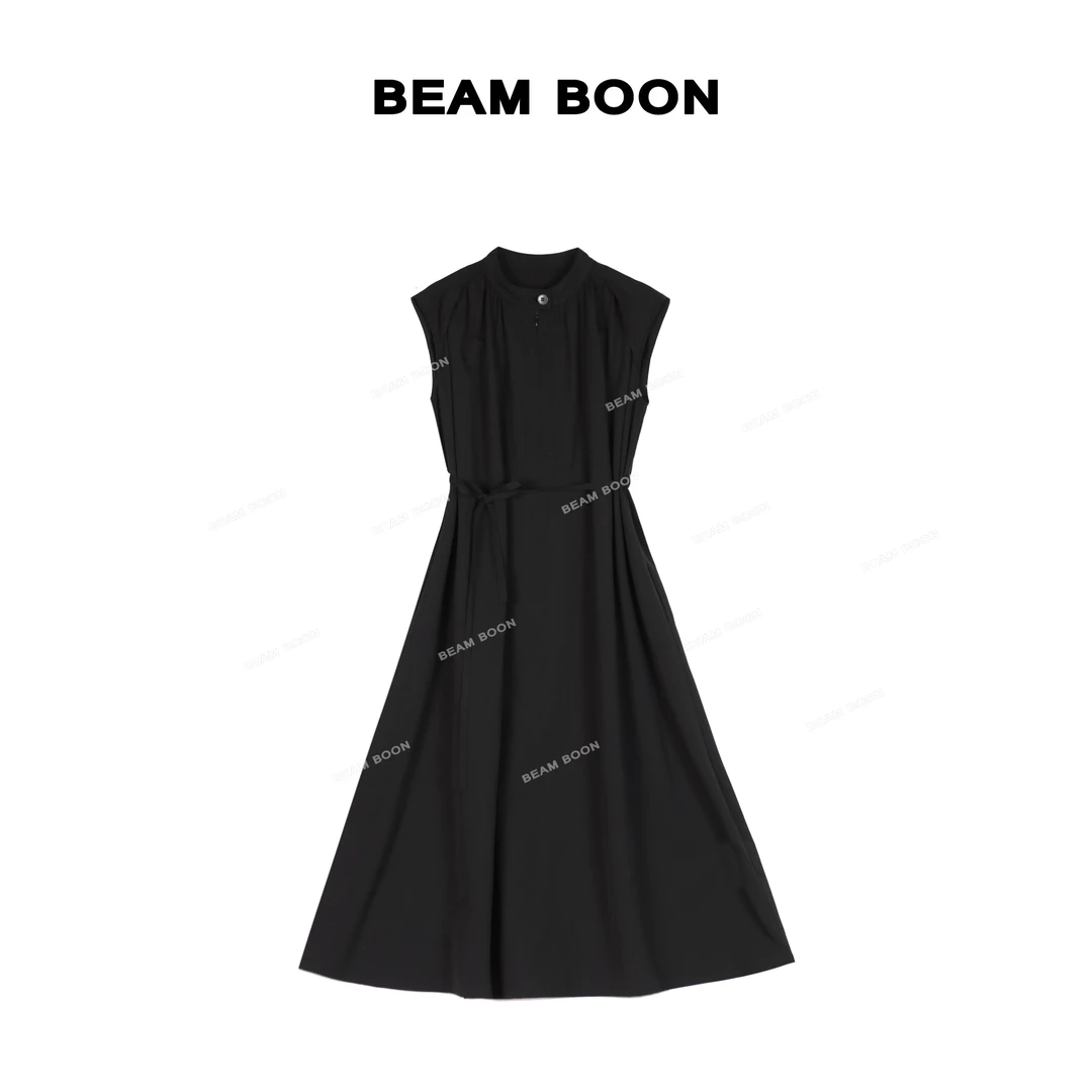 Beam Boon【赫本序曲】歌*思进口莱赛尔亚麻肌理收腰显瘦无袖连衣裙