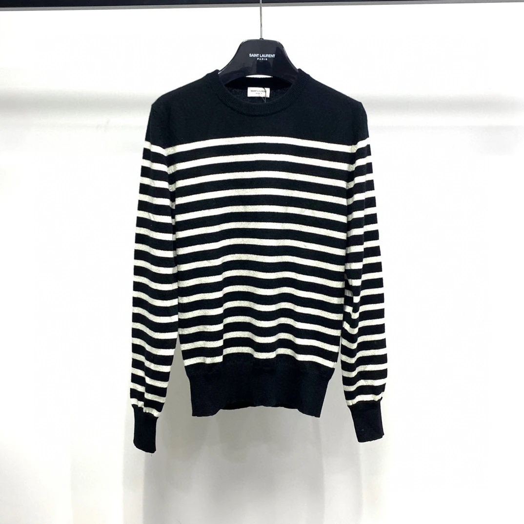 全新未使用 YSL/圣罗兰 118256 男款山羊绒条纹毛衣