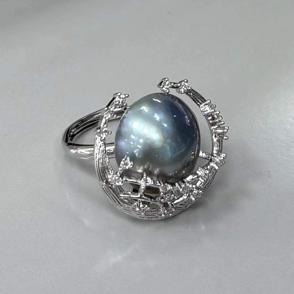 【柳总来了】海月谣 拼合马贝蓝马贝14.5-15mm珍珠戒指J2481