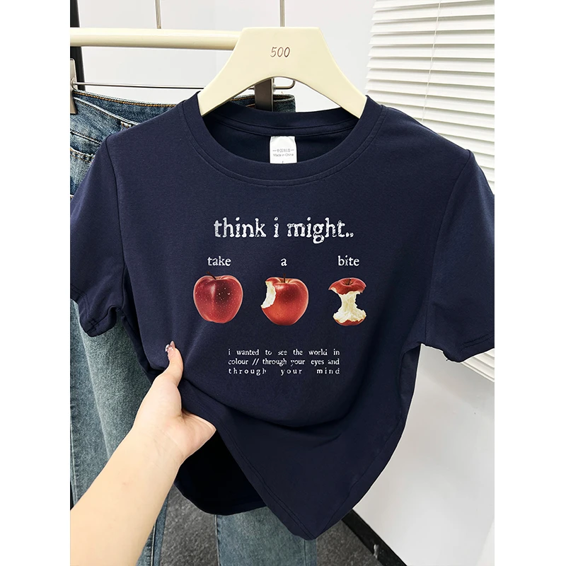 大码女装夏季新款韩版洋气显瘦设计感印花正肩圆领短袖t恤上衣ins