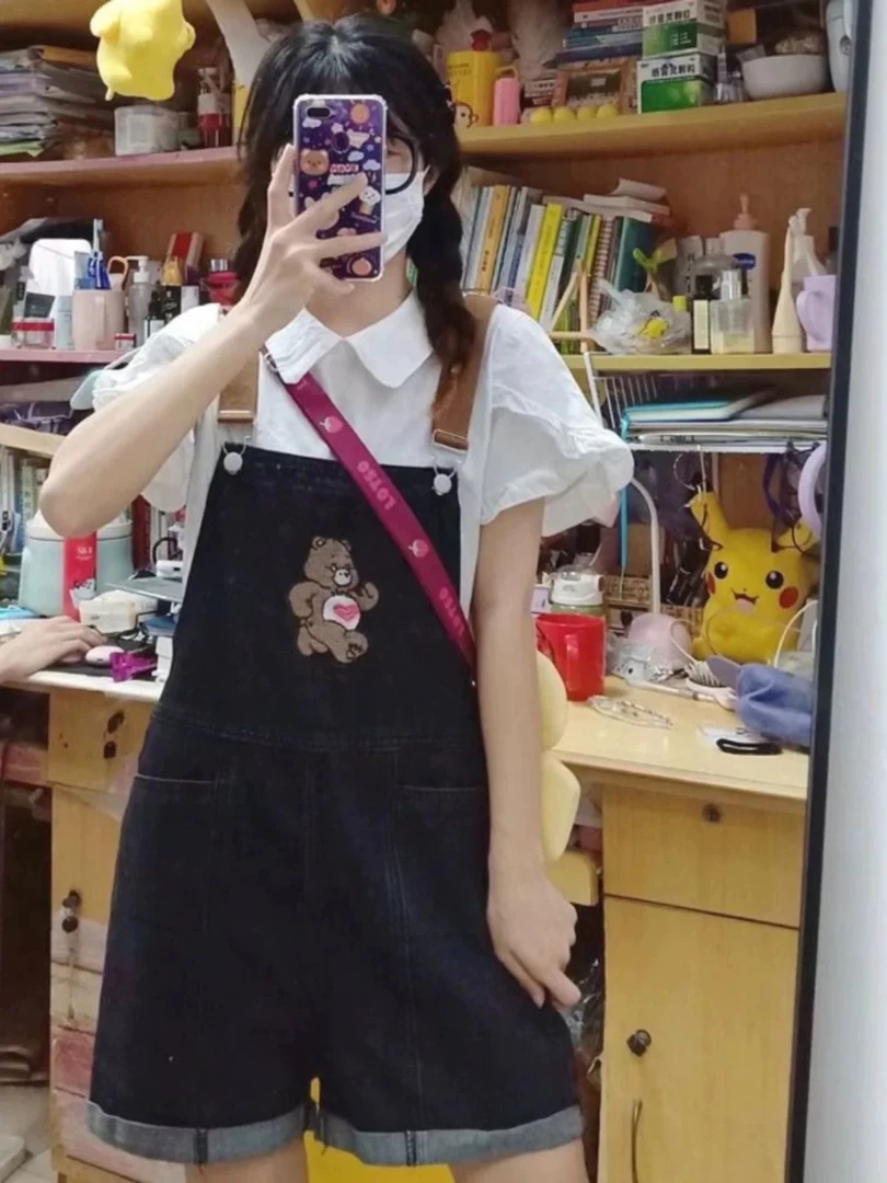 008#学院风简约背带短裤