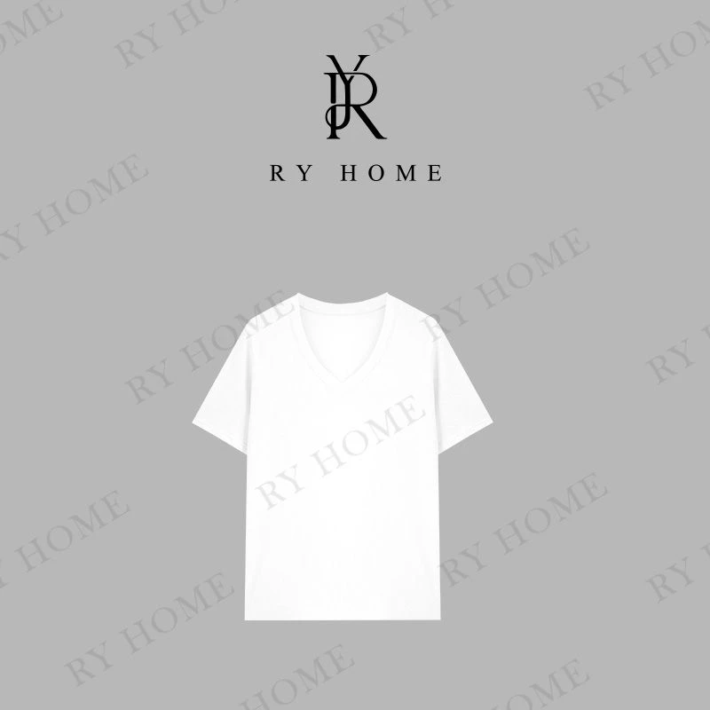 【容雨RYHOME】新款定制洗水棉V领宽松短袖T恤252T2129