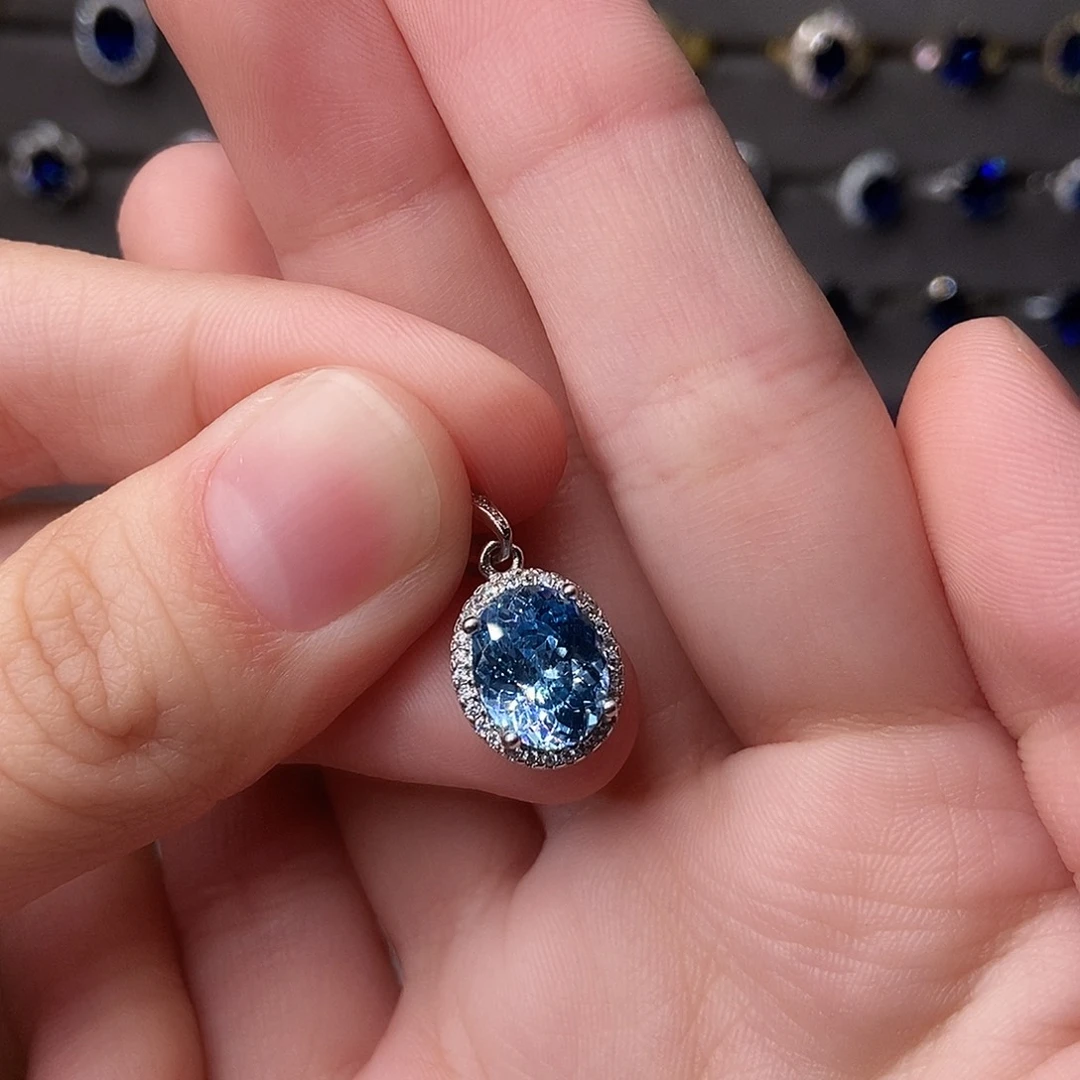 海蓝宝石吊坠(赠链)银S925镶嵌