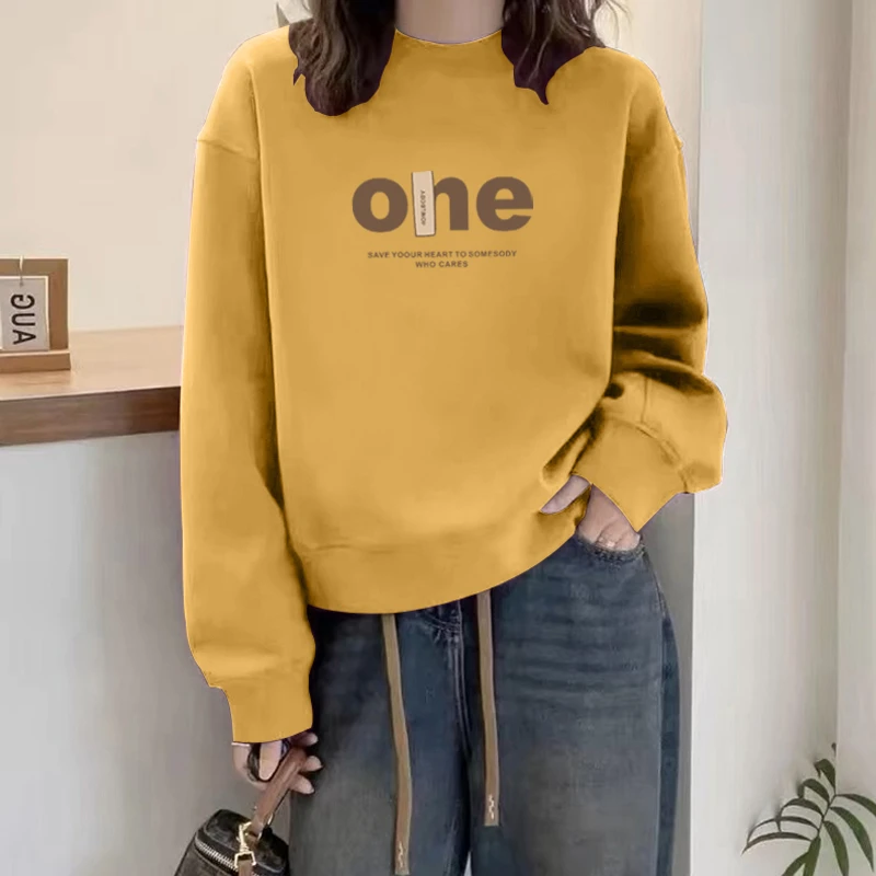 圆领套头打底衫加绒加厚卫衣女2025春秋季新款宽松韩版潮情侣外套