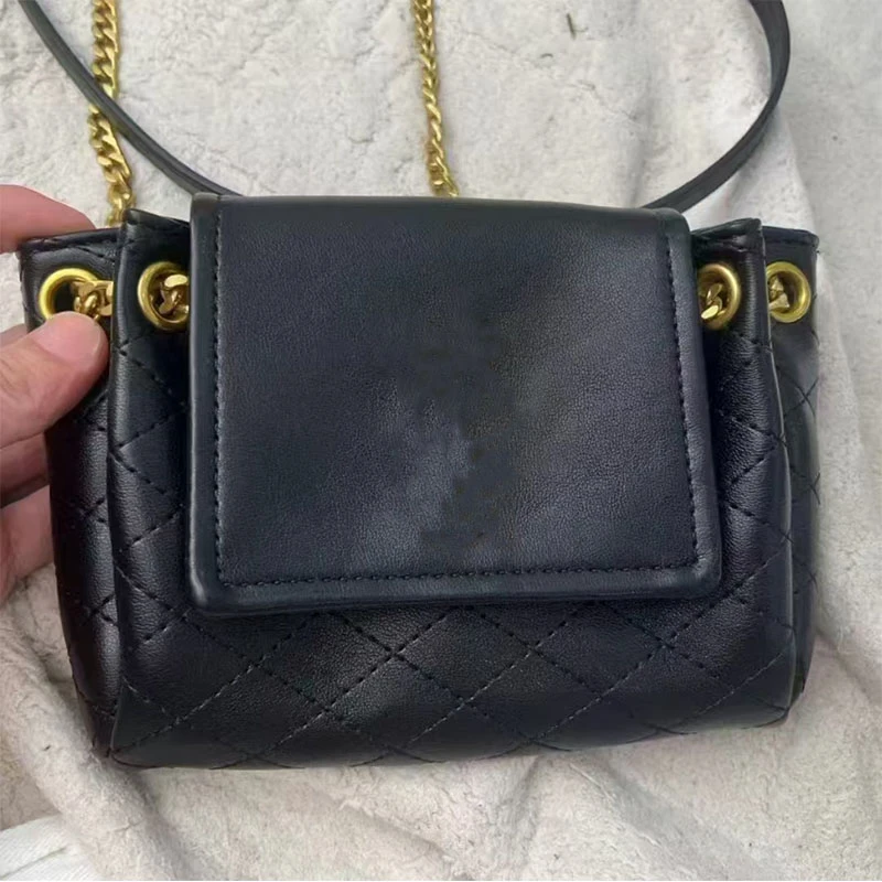 新款欧美时尚小香风百搭潮流菱格链条单肩包TT-048黑色带字母