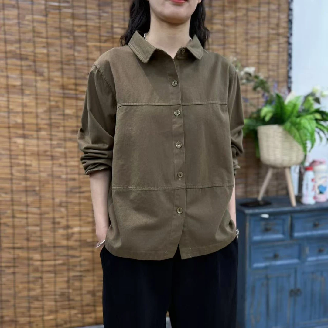 8719新款春季文艺休闲简约百搭显瘦纯色衬衫