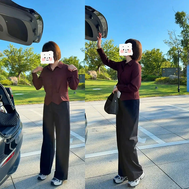 2025秋季新款设计感一整套翻领不规则长袖衬衫女休闲阔腿裤两件套