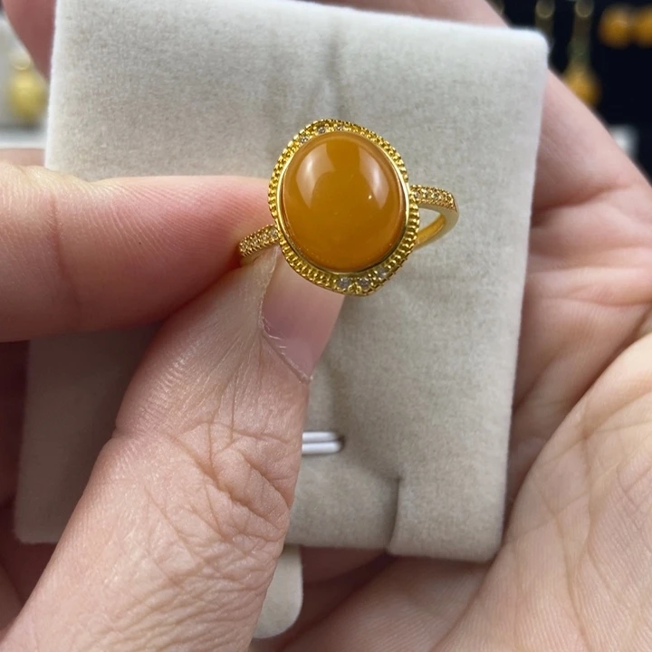 蜜蜡银S925镶嵌戒指戒指