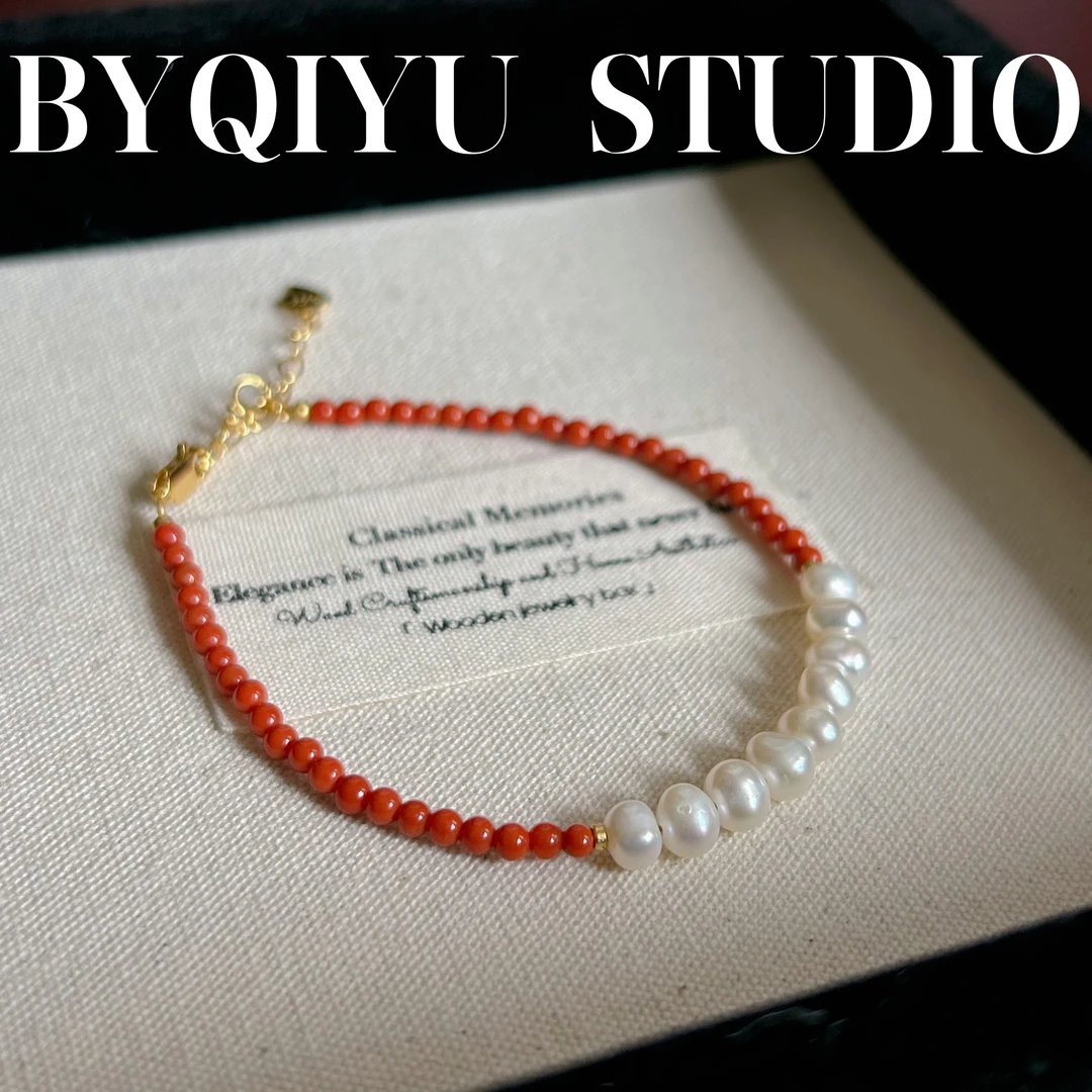S925银南红玛瑙淡水珍珠手链一条手工气质轻奢时尚百搭复古小众