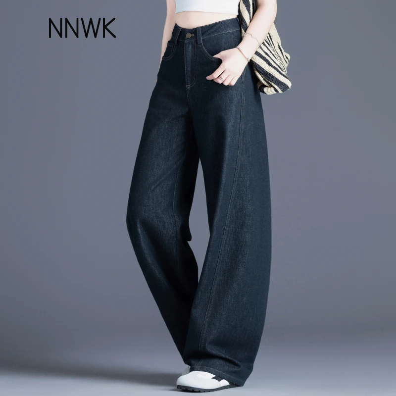 深蓝色复古牛仔裤女2025春秋季新款高腰弯刀裤休闲阔腿哈伦镰刀裤