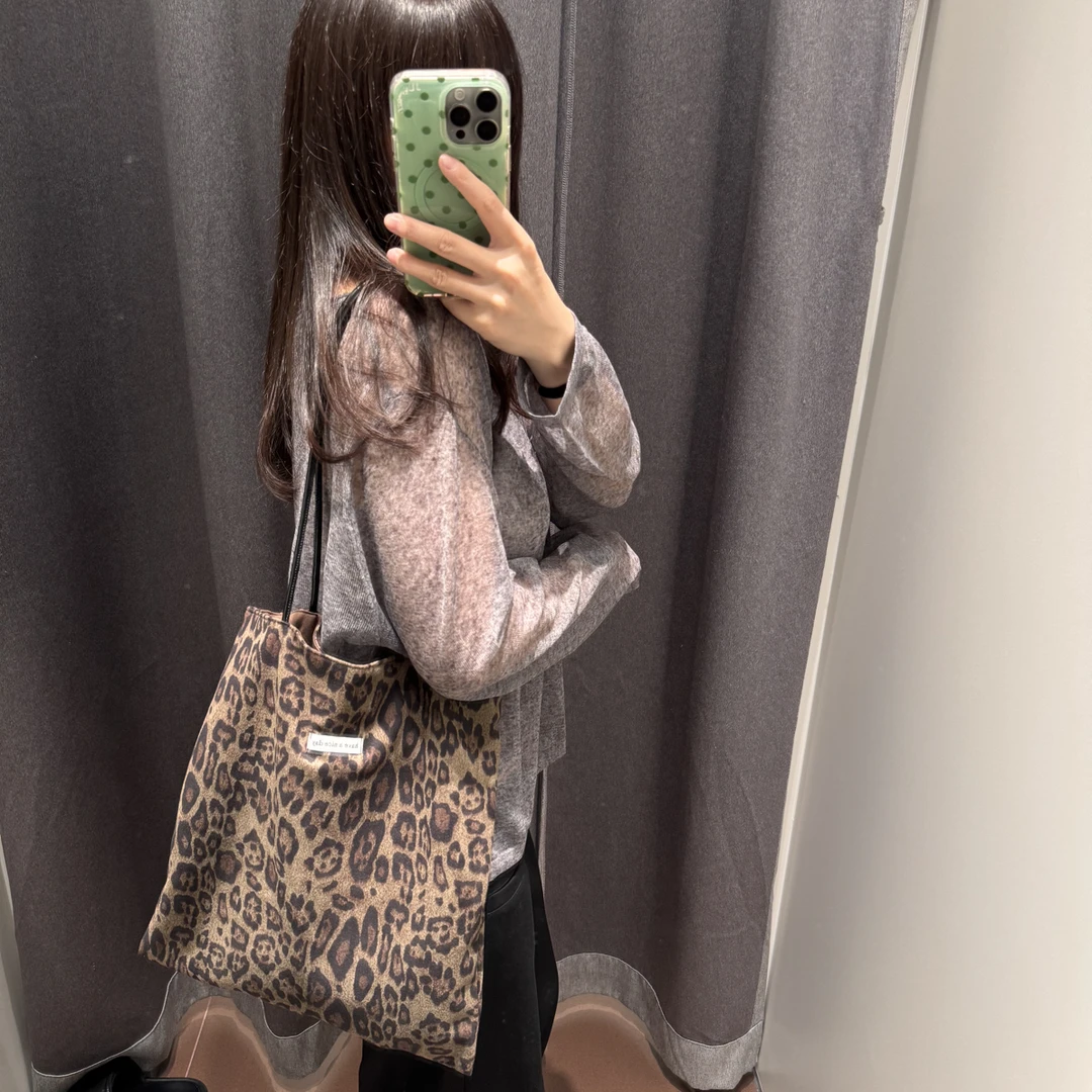 秋冬慵懒美拉德麂皮绒豹纹单肩包小众设计pu带松弛感帆布托特女包