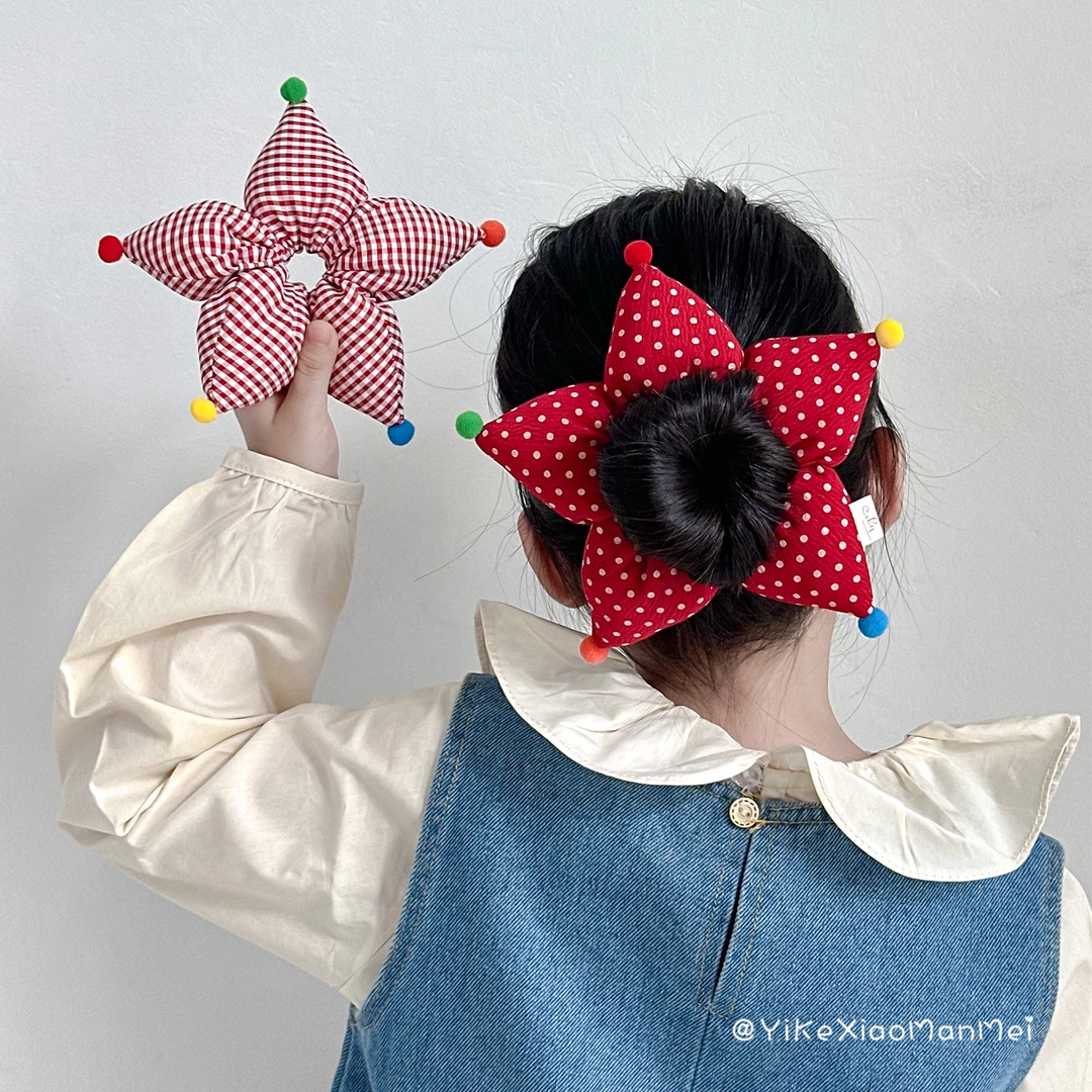 小艺术家 彩色立体五角星儿童大肠发圈星星充棉发圈发绳