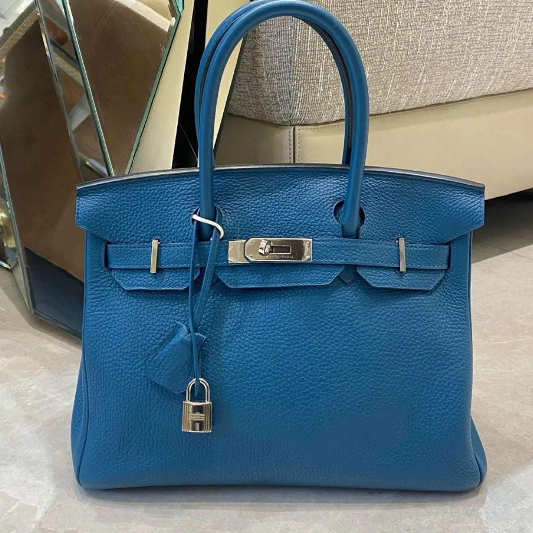 99新 Hermes/爱马仕 birkin30伊兹米尔蓝银tc皮Q手提包