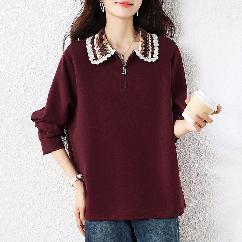 【女神新衣】洋气撞色拼接翻领卫衣女秋季新款时尚上衣2025大码女装