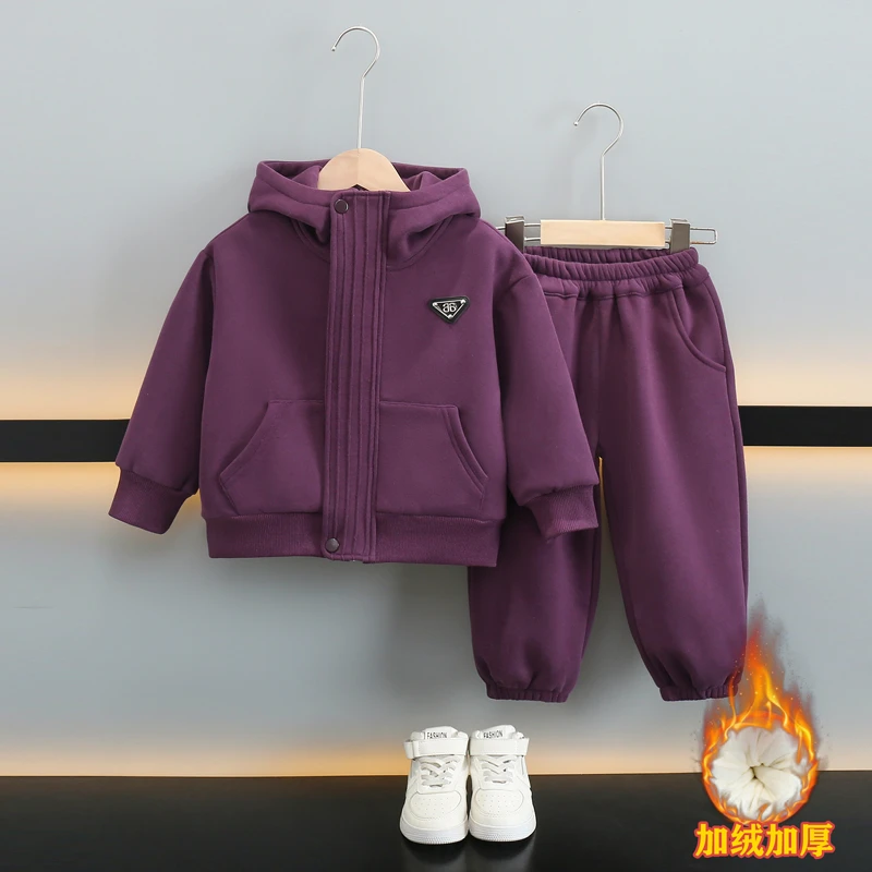 男童2025秋冬款加绒运动套装洋气儿童宝宝加厚帅气韩版休闲两件套