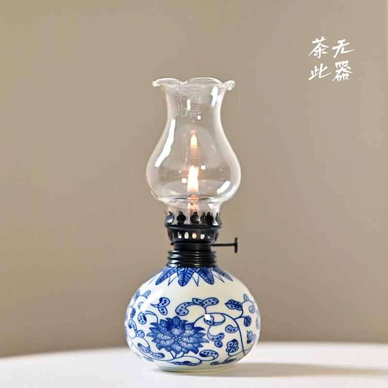 复古中式青花缠枝莲手工陶瓷香薰灯茶室家用摆件