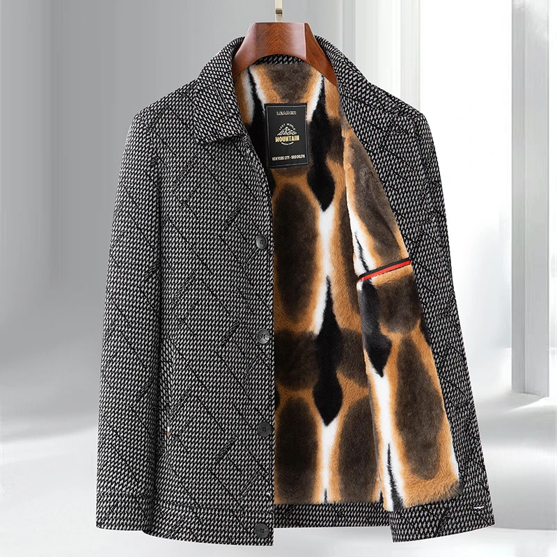 2025秋冬季厚款男士保暖外套潮流加肥加大码时尚休闲翻领加绒夹克