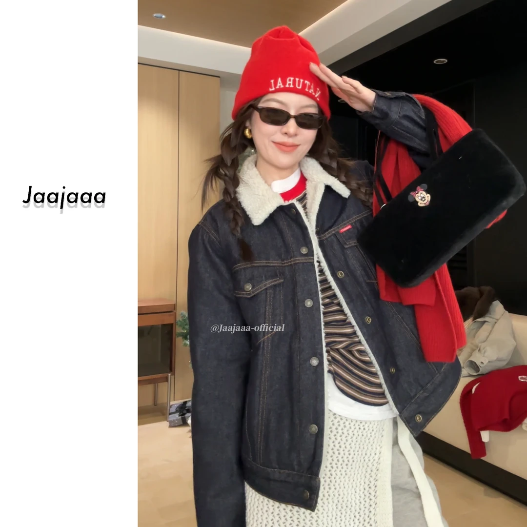 Jaajaaa寒梅煮雪 冬季小众简约百搭时尚气质加绒加厚牛仔外套/ACI