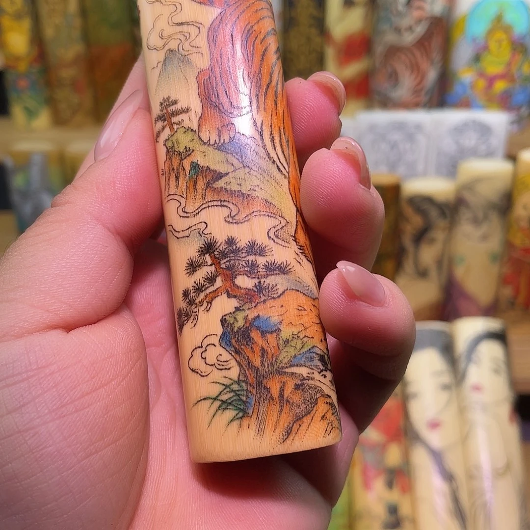 用***9实心竹手工作品老虎山水