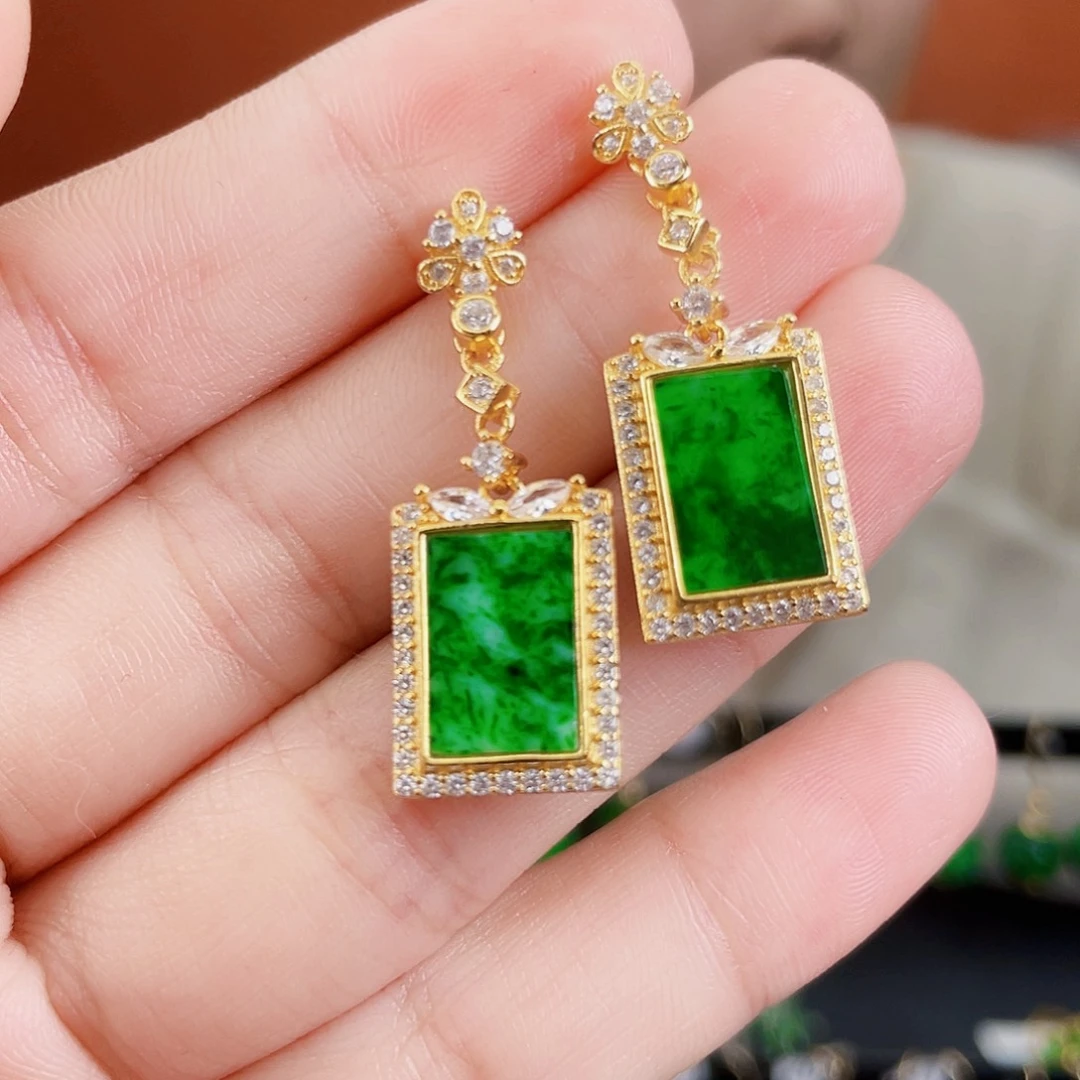 翡翠银S925镶嵌耳饰