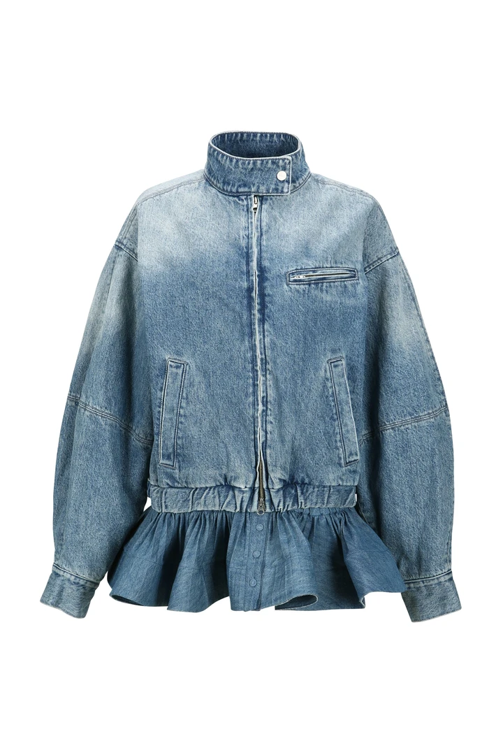 YCH 韩国设计师品牌  26早春新款 荷叶摆牛仔夹克外套