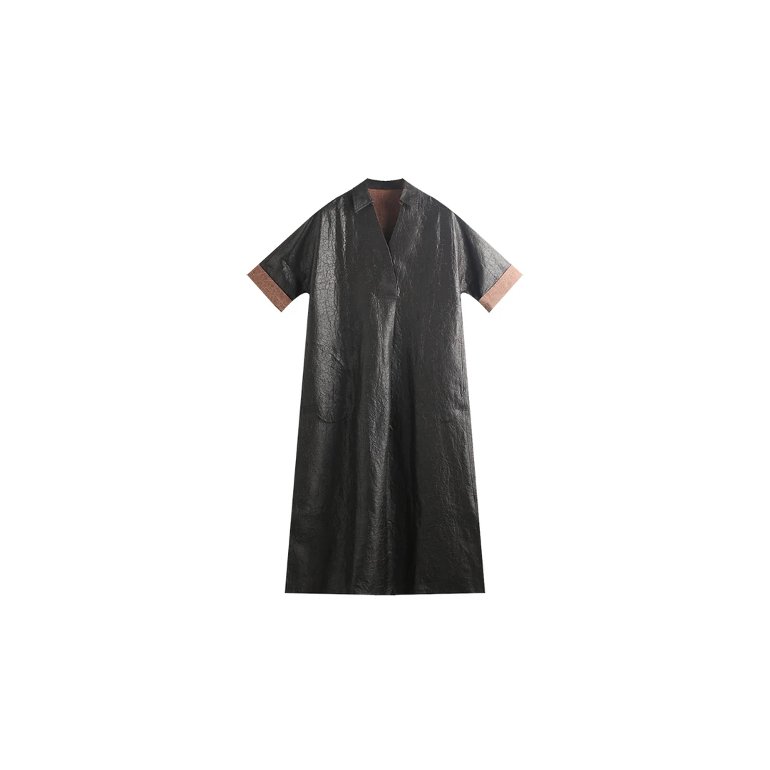 新中式双面双穿香云纱龟裂纹复古连衣裙 2375-1