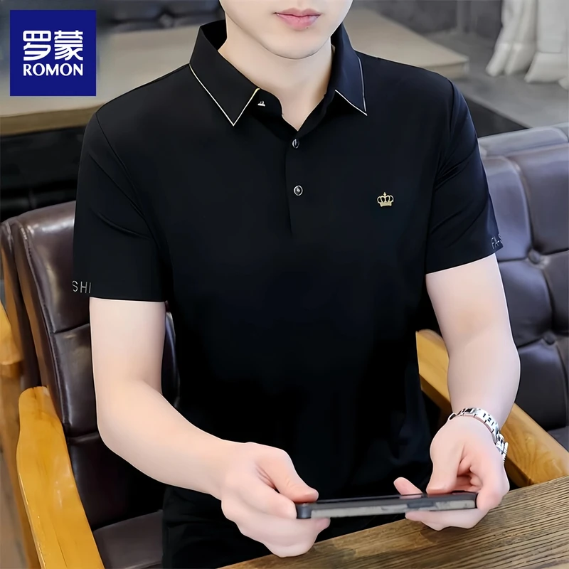 Romon/罗蒙2025夏季冰丝polo衫短袖男体恤夏季潮流半袖翻领T恤衫