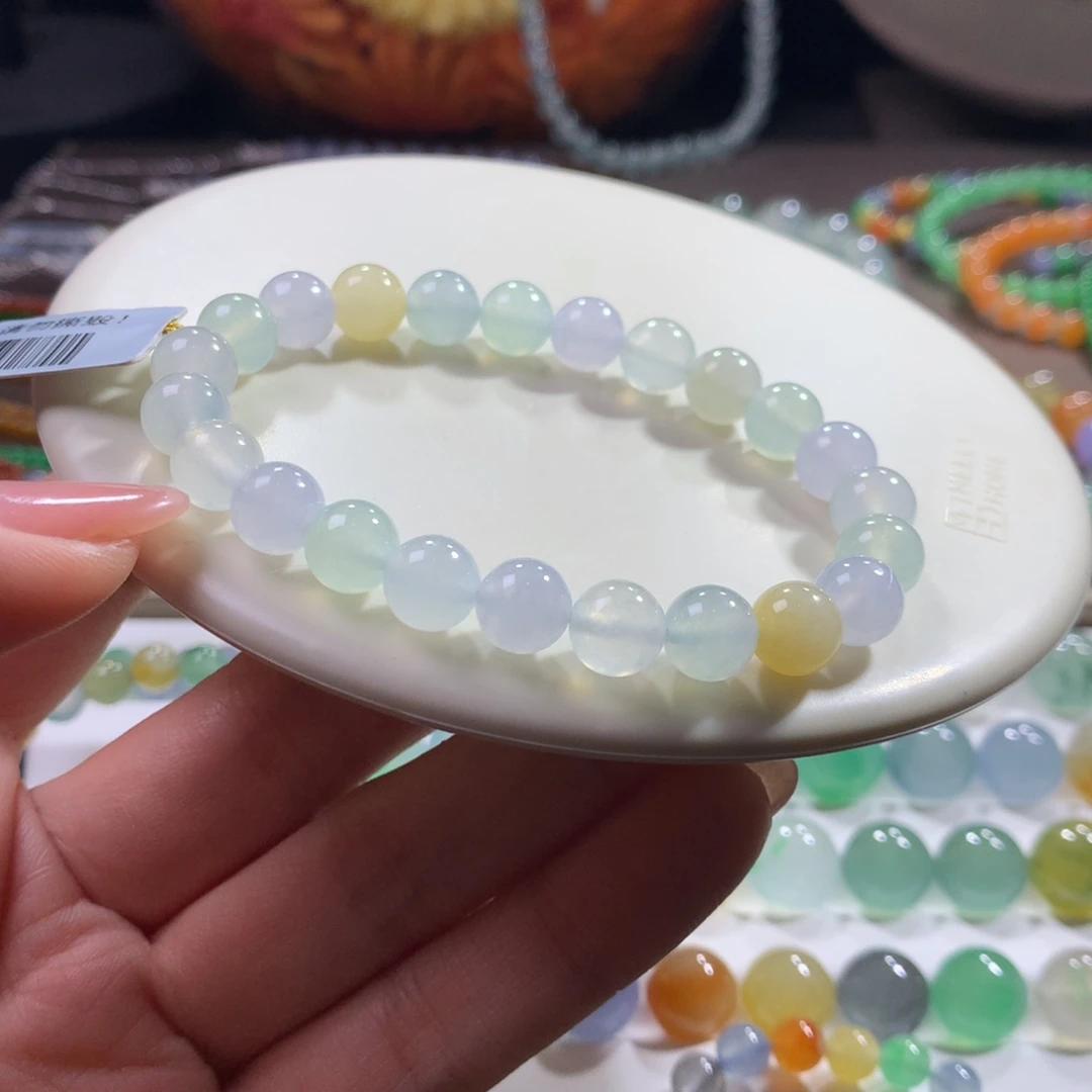 翡翠未镶嵌手链冰透淡彩卡8