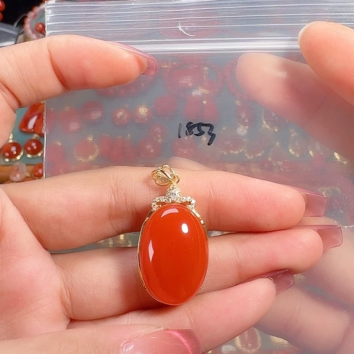 南红玛瑙银S925镶嵌吊坠
