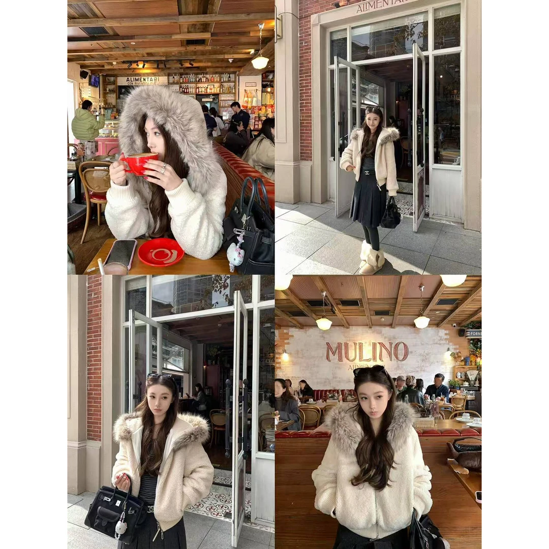 '绒绒小暖炉'加厚保暖连帽毛毛棉服外套女秋冬 C 9925#