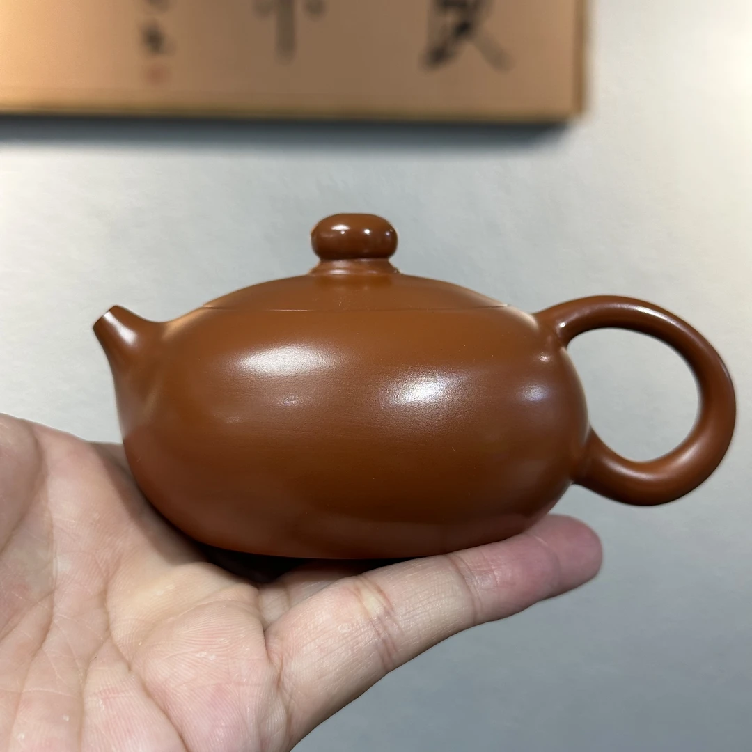 短嘴扁西施壶 潮州手拉壶精工薄胎嵌盖 老朱泥水磨全手工茶壶冲罐