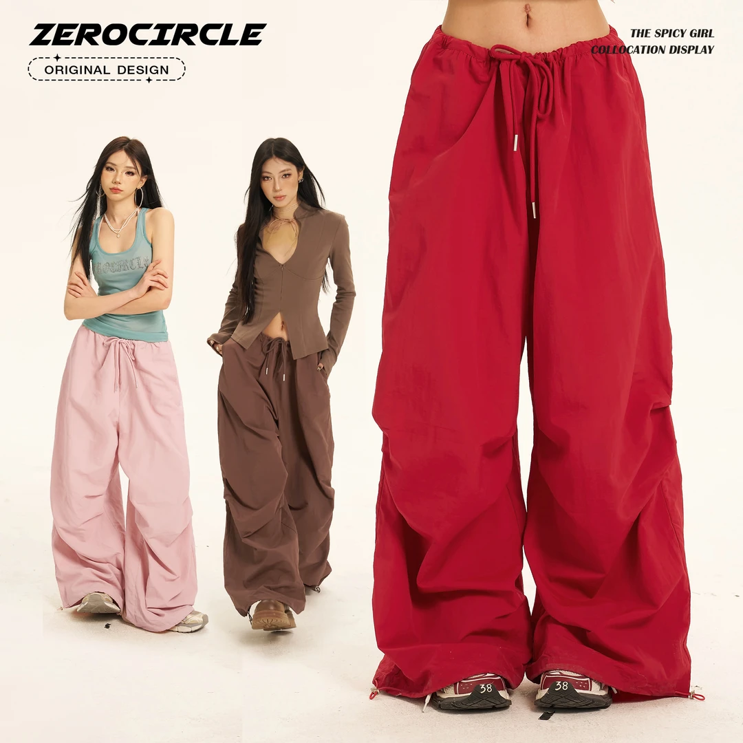 野生zerocircle 抽绳宽松阔腿冲锋裤夏季运动显瘦长裤 K30113E51