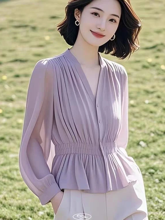 哥弟阿玛施正品商场同款2025夏季新款百搭高级感收腰长袖衬衫衣女