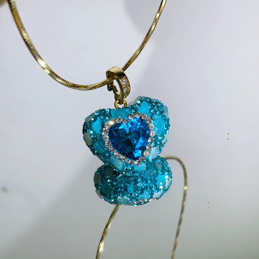 铜合金合成锆石项链 TTSD 蓝色爱心时尚百搭项链 3130