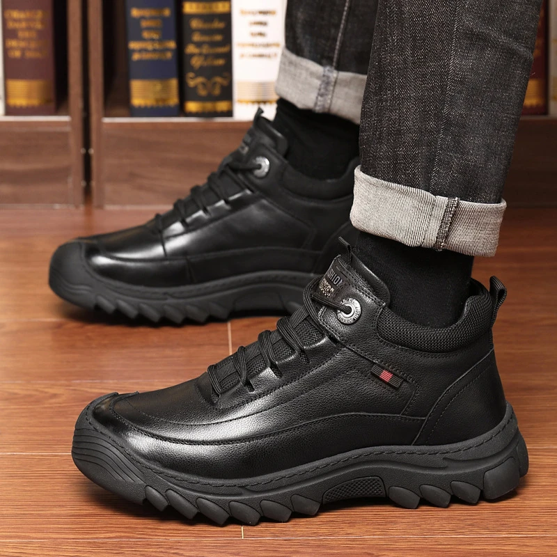 真皮牛皮男士男款雪地靴东北大棉鞋冬季防滑保暖休闲羊毛皮鞋