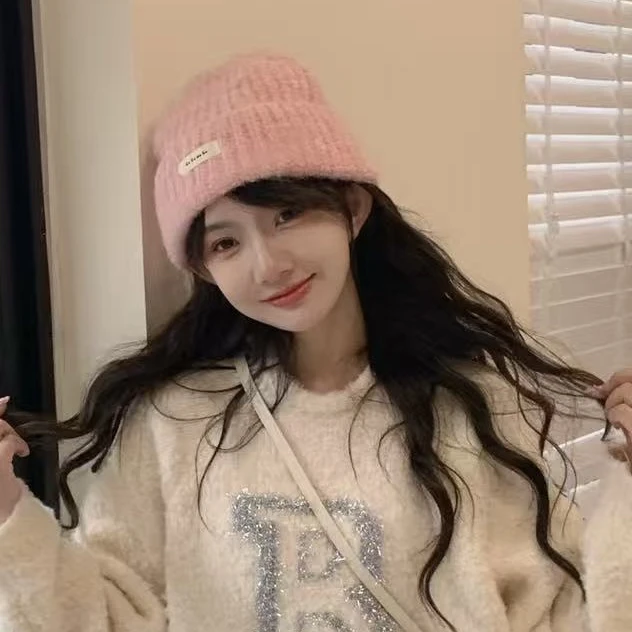 毛小兔秋冬新款显脸小粉色毛线帽女士百搭保暖帽